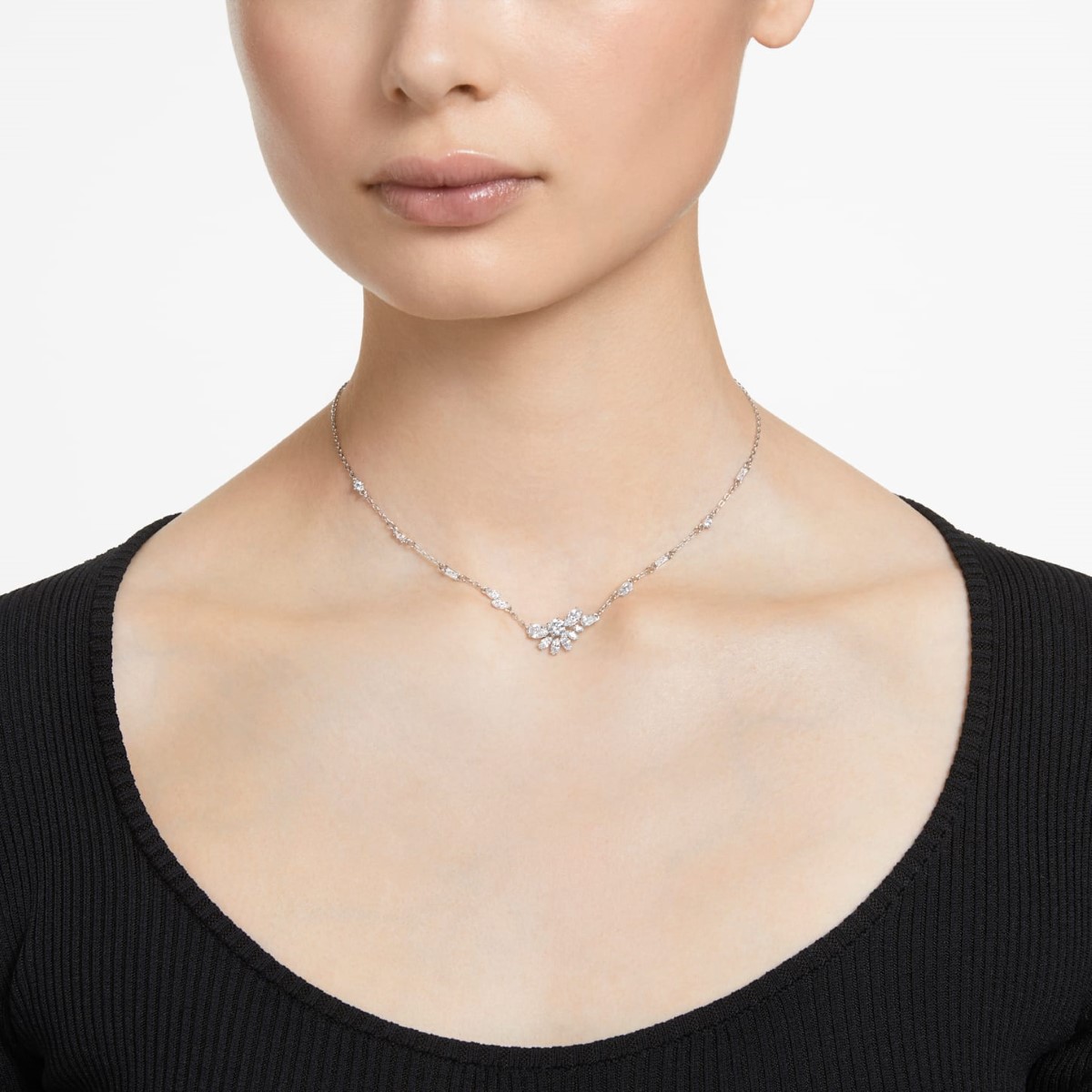 Swarovski Gema Flower Necklace - White with Rhodium Plating 5644683