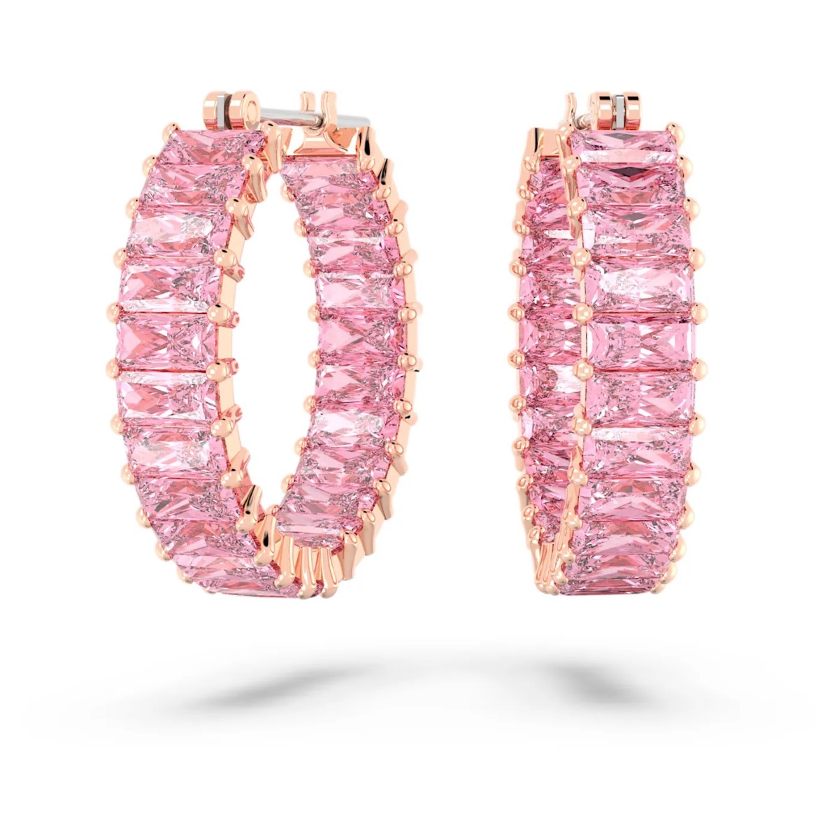 Swarovski Matrix Baguette Hoop Earrings - Pink with Rose Gold Tone Plating 5657726