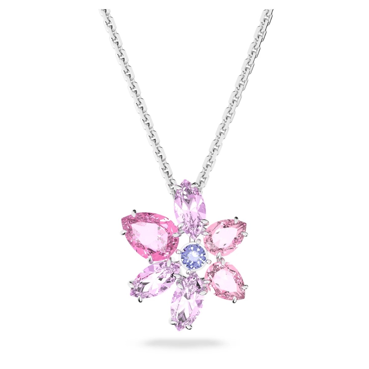 Swarovski Gema Flower Pendant - Pink with Rhodium Plating 5662493