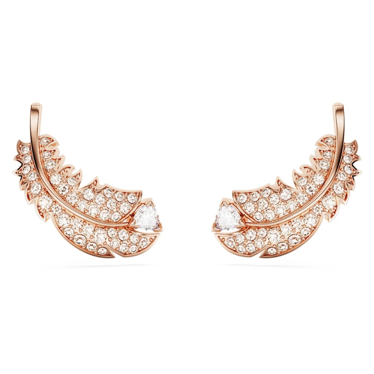 Swarovski Nice Feather Stud Earrings - White with Rose Gold Tone Plating 5663490