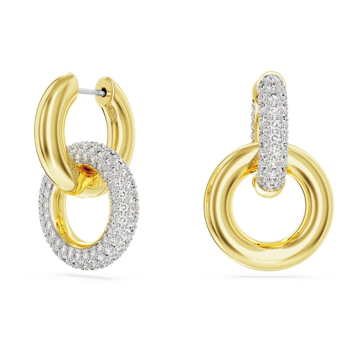 Swarovski Dextera Hoop Earrings Interlocking Loop - White with Gold Tone Plating