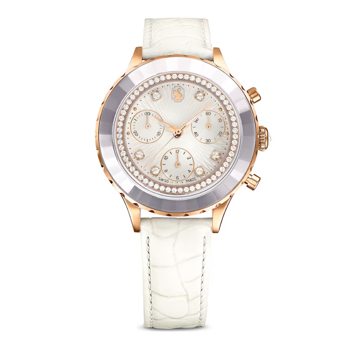 Swarovski Octea Chrono Watch - Leather Strap White Rose Gold Tone 5671150