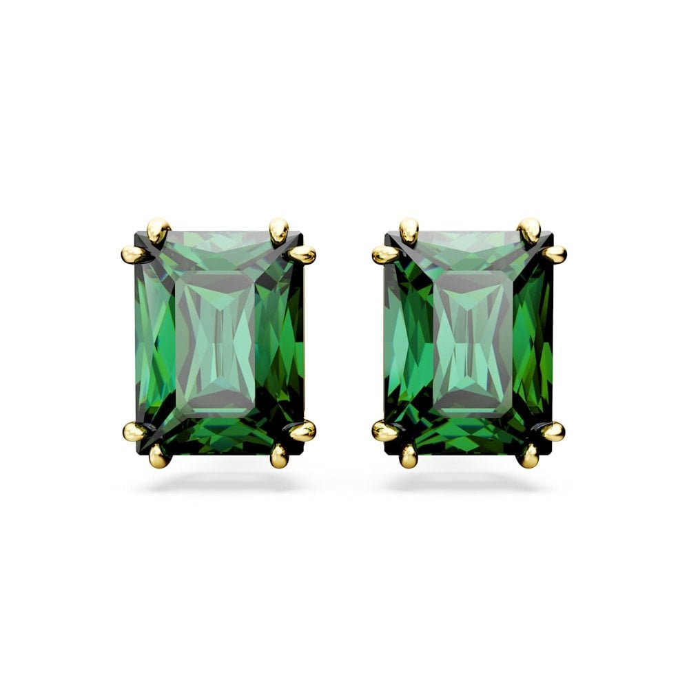 Swarovski Matrix Rectangular Cut Stud Earrings - Green with Gold Tone Plating 5677142