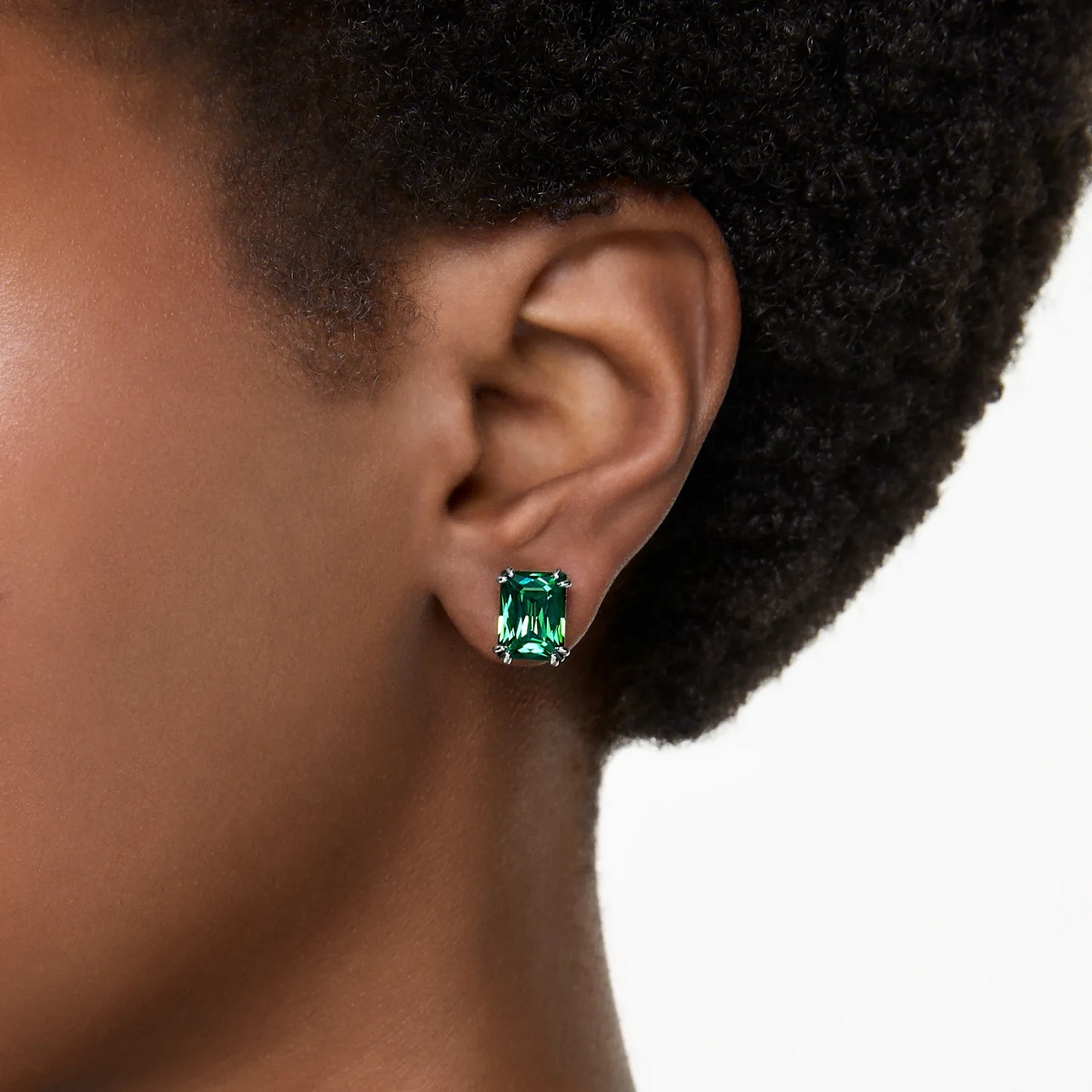 Swarovski Matrix Rectangular Cut Stud Earrings - Green with Gold Tone Plating 5677142