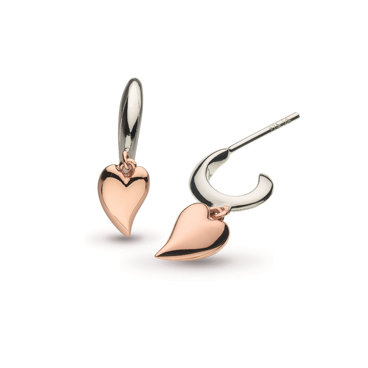Desire Kiss Mini Heart Rose Gold & Rhodium Plate Hoop Drop Earrings 60BKRG