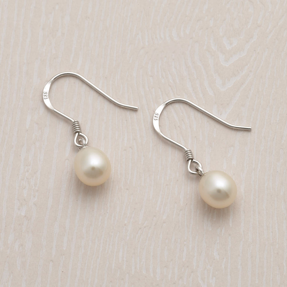 Jersey Pearl Hook Silver and White Pearl Earrings