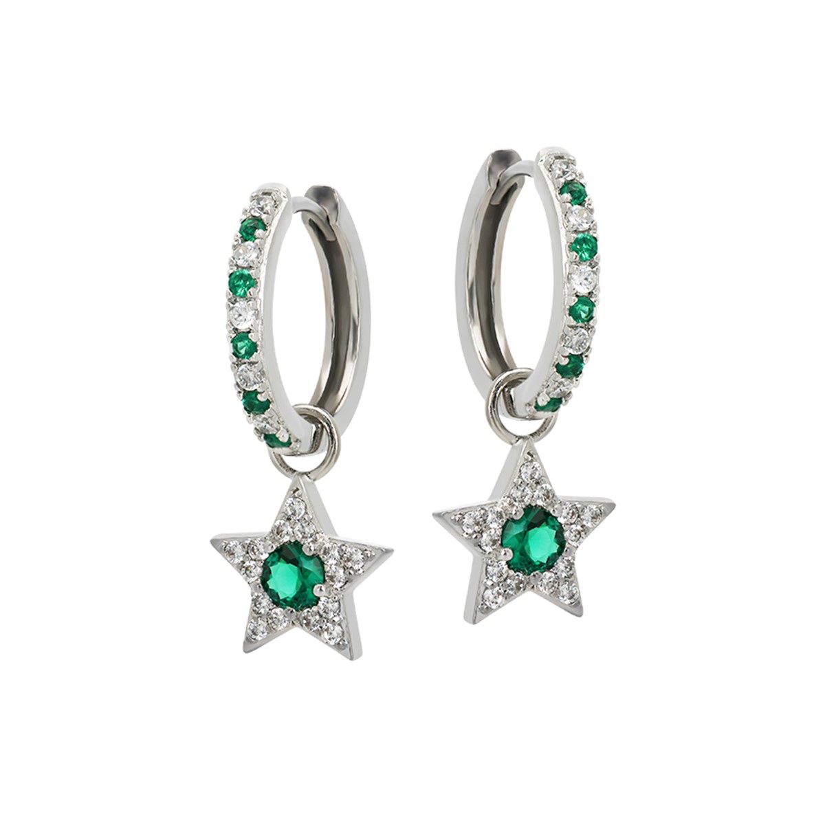 Amelia Scott Celeste Mini Star Silver Hoop Earrings in Emerald Green AS22SGE24
