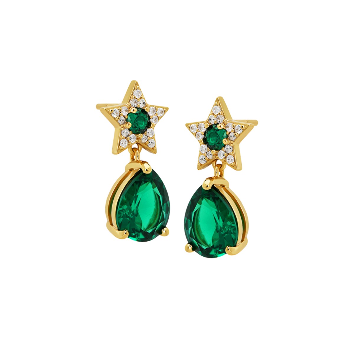 Amelia Scott Celeste Mini Star Teardrop Gold Stud Earrings in Emerald Green AS22SGE26