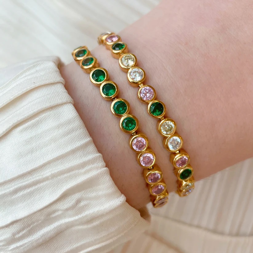 Amelia Scott Dotty Tennis Bracelet in Green and Flamingo Zirconia Gold