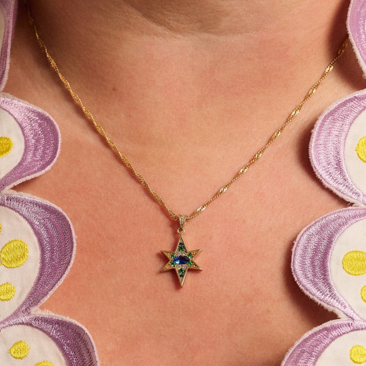 Amelia Scott Nova North Star Gold Necklace with Sapphire and Emerald Zirconia