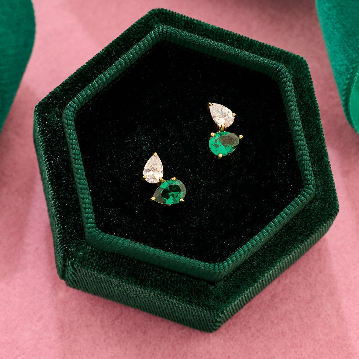 Amelia Scott Sofia Teardrop Gold Stud Earrings with Emerald Green and Clear Zirconia