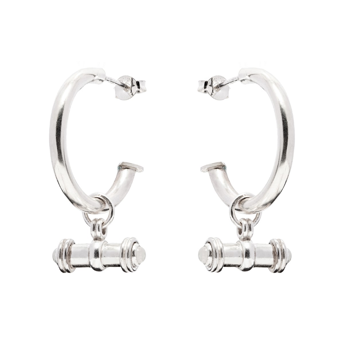 Annie Haak Solid Bar Silver Hoop Earrings - Moonstone