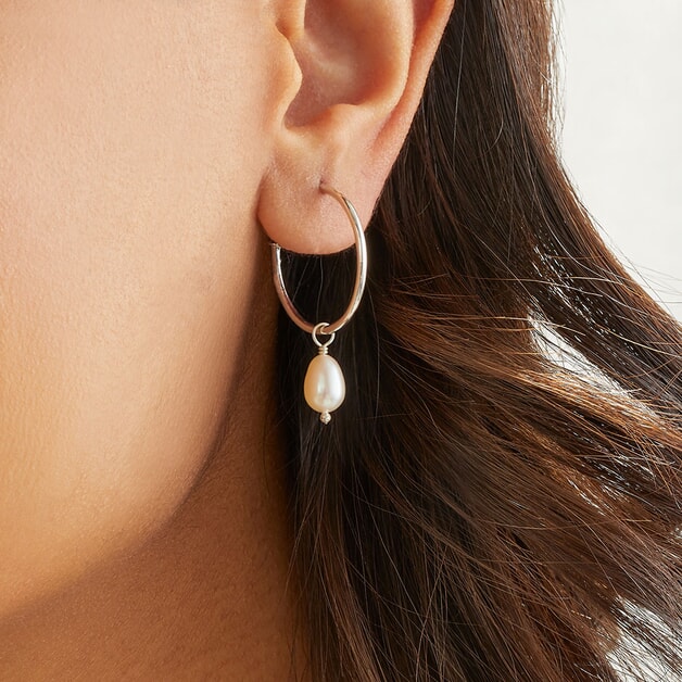 Annie Haak Pearl Drop Hoop Silver Earings-E0262