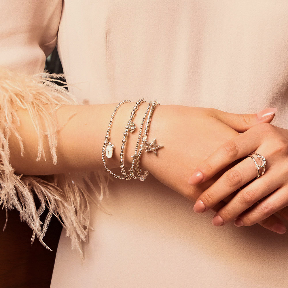 Annie Haak Santeenie Silver Charm Bracelet - Cream Silhouette Angel