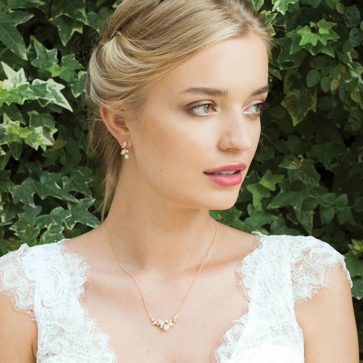 Ivory & Co Aphrodite Gold Crystal and Pearl Leaf Pendant Set
