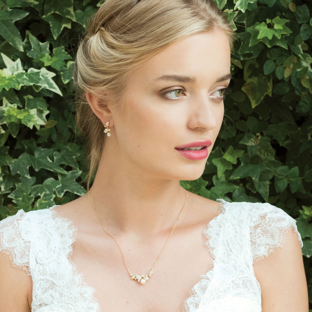 Ivory & Co Aphrodite Gold Crystal and Pearl Leaf Pendant Set