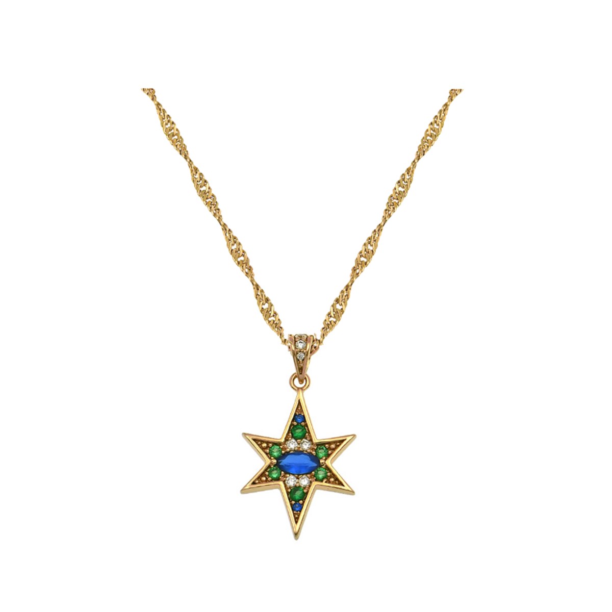 Amelia Scott Nova North Star Gold Necklace with Sapphire and Emerald Zirconia