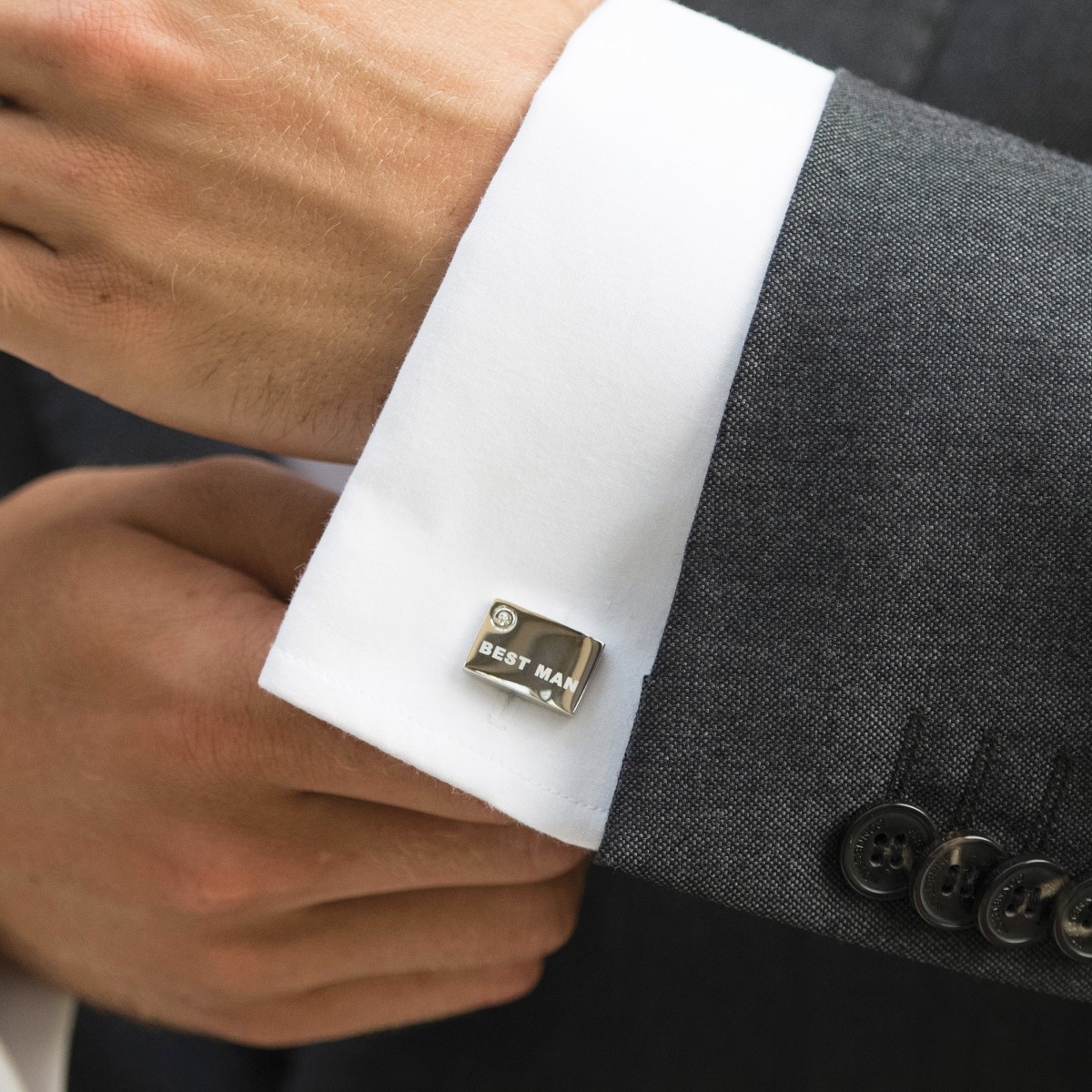 Ivory & Co Best Man Rhodium Crystal Engraved Cufflinks