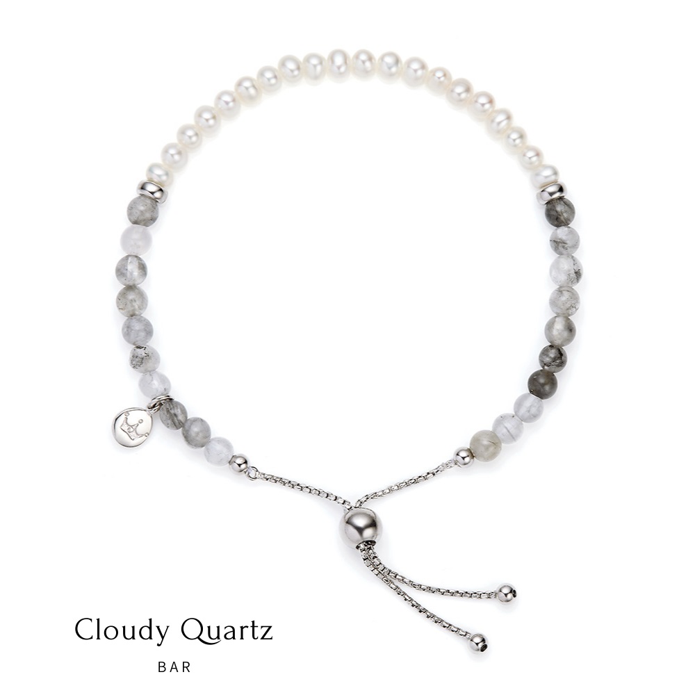 Jersey Pearl Sky Bracelet, Bar Style in Cloudy Quartz, Pearl and Silver