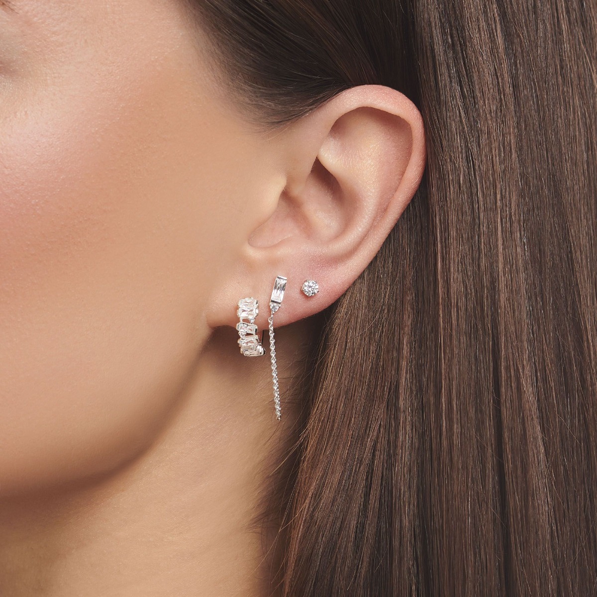Thomas Sabo Single Earring - Mixed White Stone Hoop Earring in Silver CR665-051-14