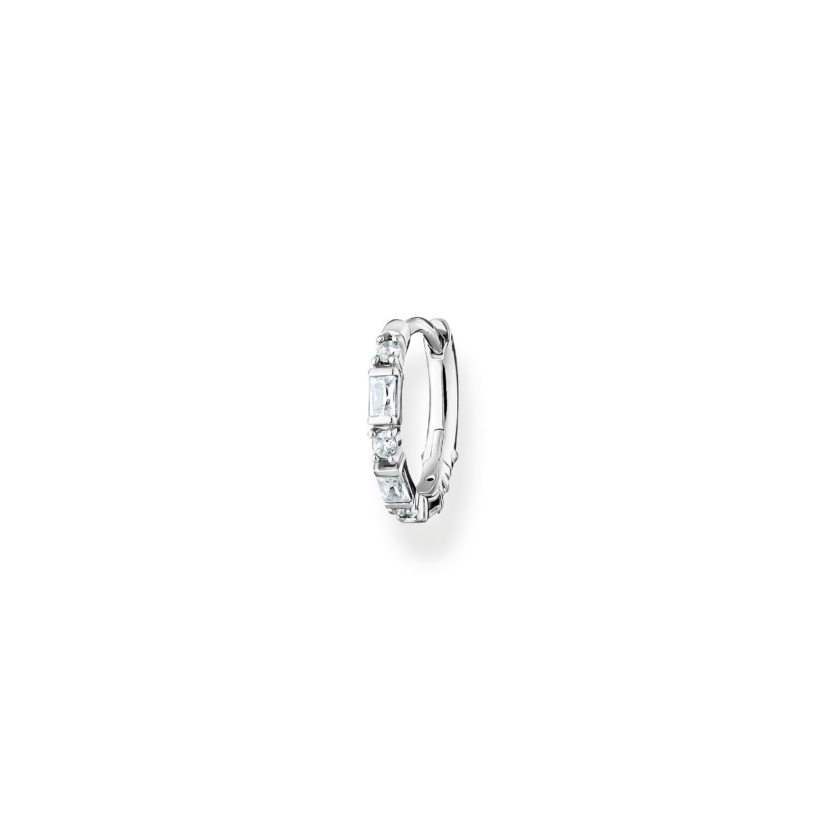 Thomas Sabo Single Earring - Mixed White Stone Slim Hoop in Silver CR666-051-14