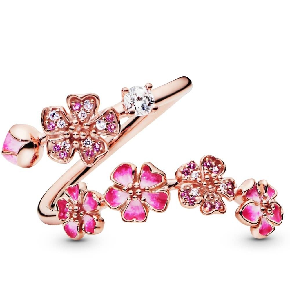 Pandora Pink Peach Blossom Flower Branch Open Ring 2025