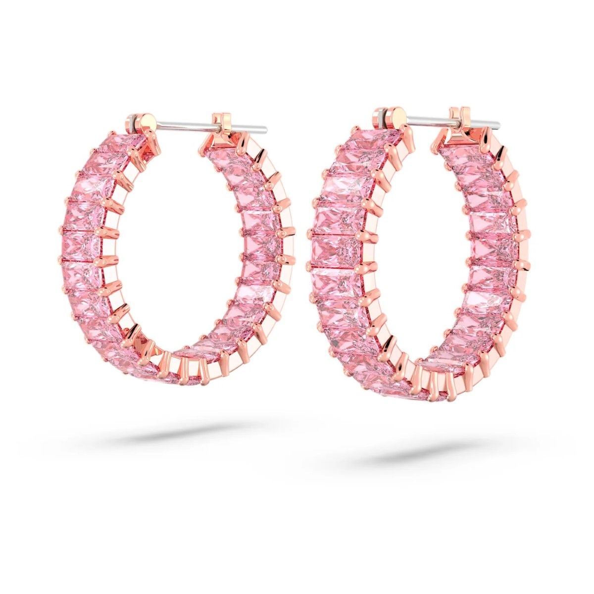 Buy Swarovski Matrix Baguette Hoop Earrings - Pink with Rose Gold Tone ...