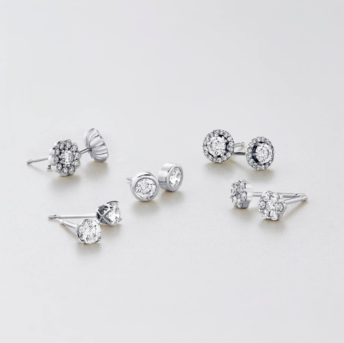 Brown Newirth Round Brilliant Claw Set White Gold and Diamond Stud Earrings