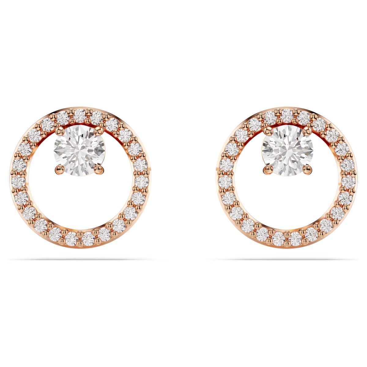 Buy Swarovski Constella Round Cut Stud Earrings White with Rose Gold Tone Plating Online