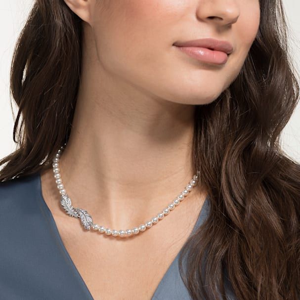 Buy Swarovski Nice Pearl Necklace, White, Rhodium Plating Online