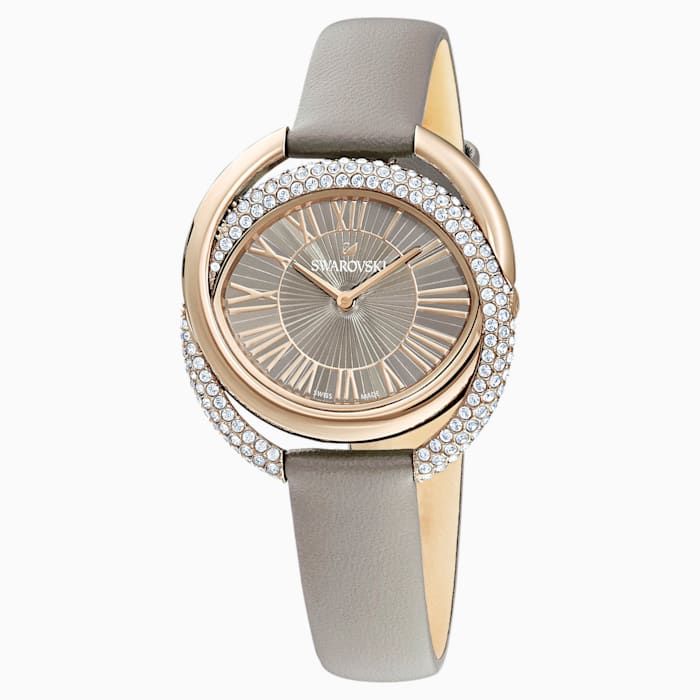 Buy Swarovski Duo Watch, Leather Strap, Grey, Champagne gold tone PVD ...
