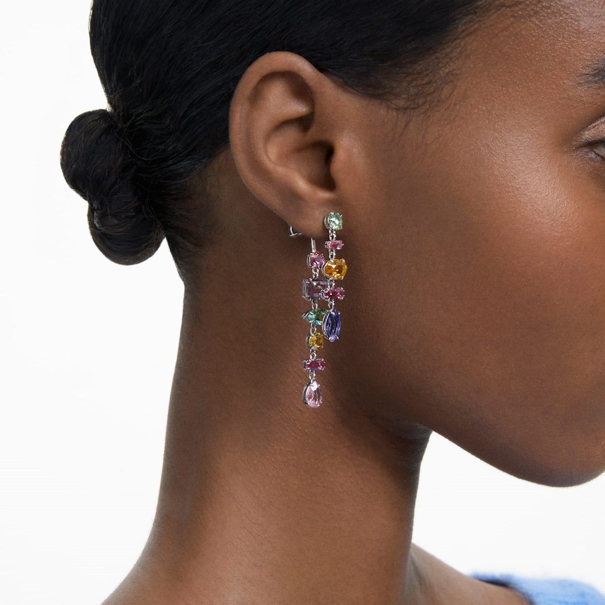 Buy Swarovski Gema Long Drop Earrings Multicolour with Rhodium