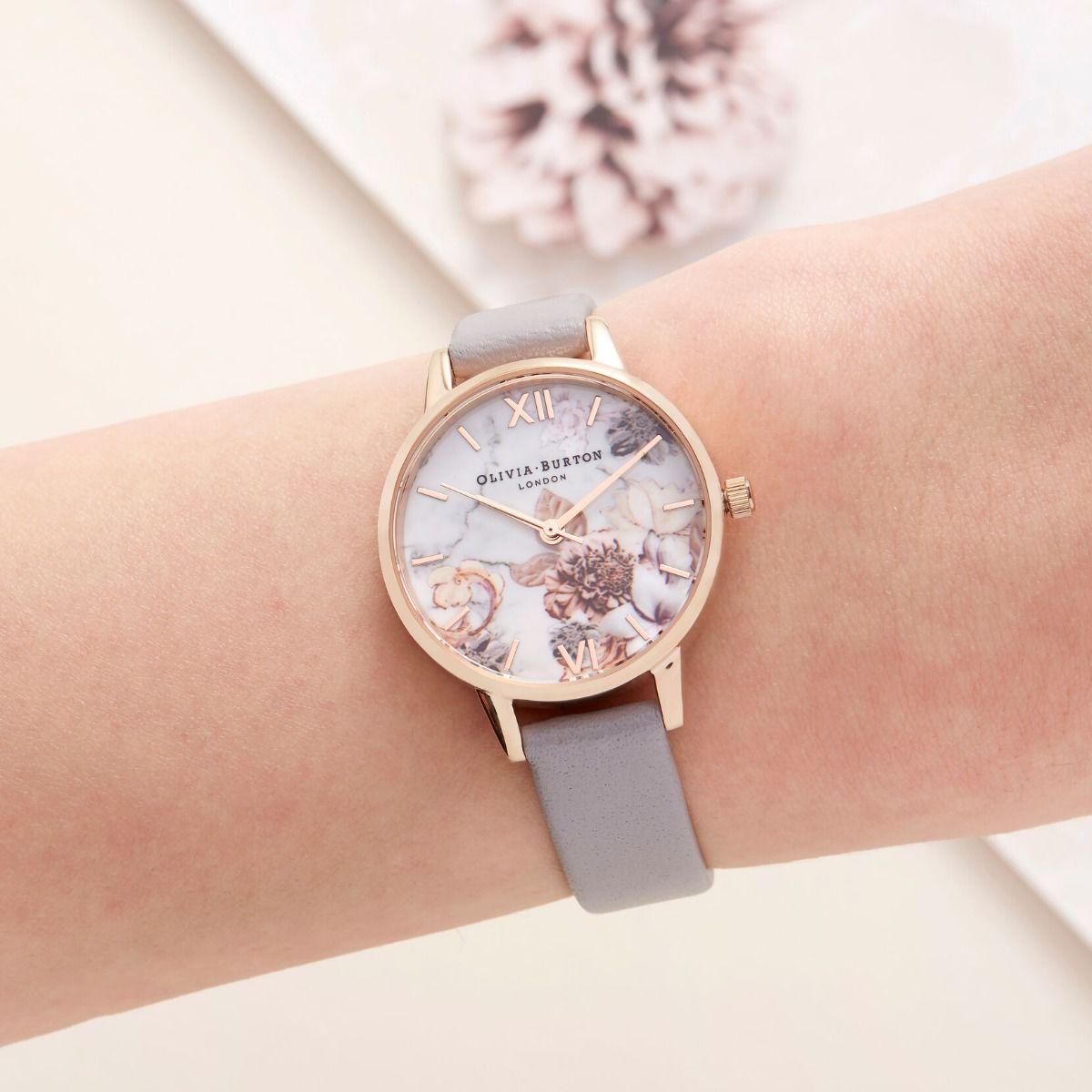 Buy Olivia Burton Marble Floral and Rose Gold Watch Online