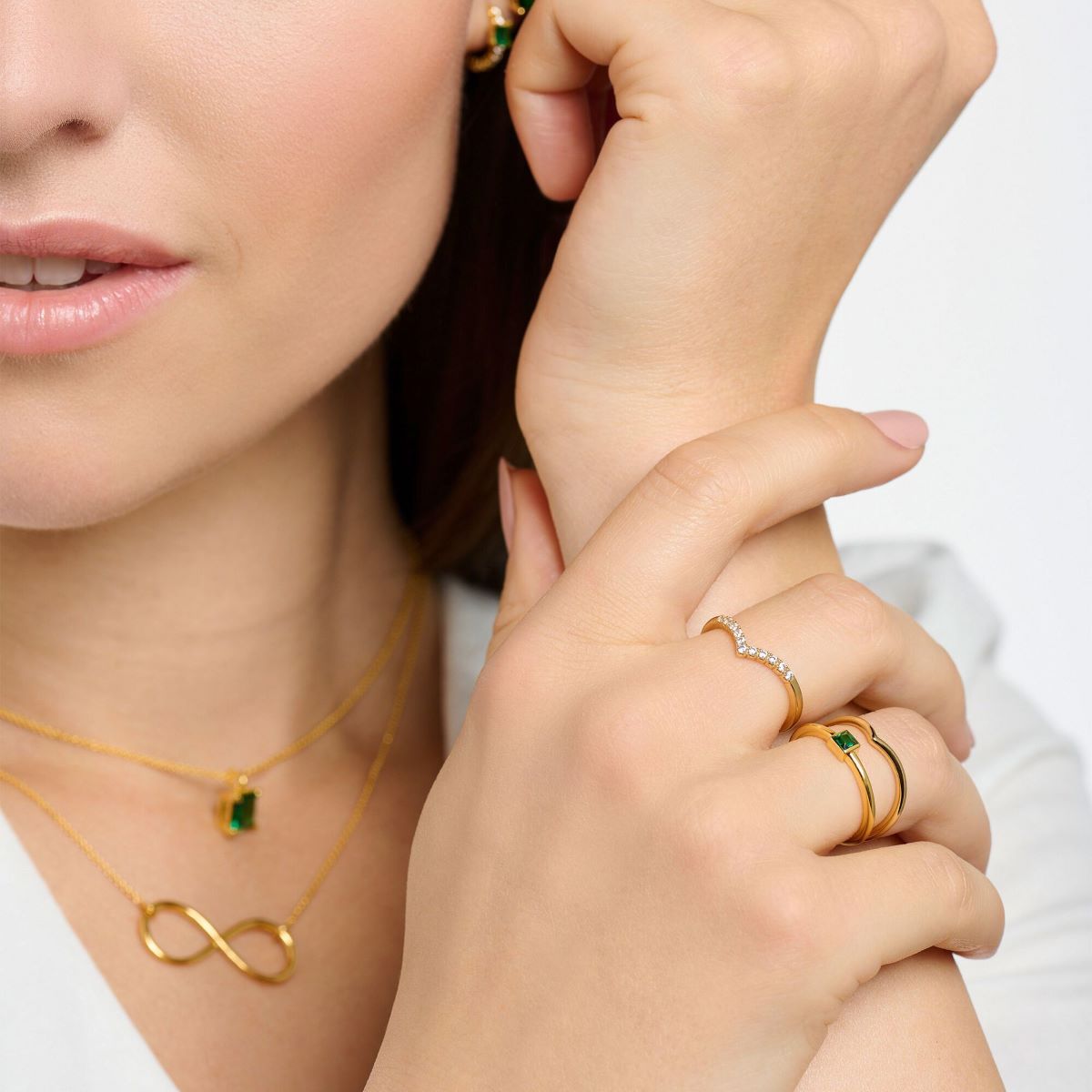 Buy Thomas Sabo Green Square Stone Gold Ring Online in UK