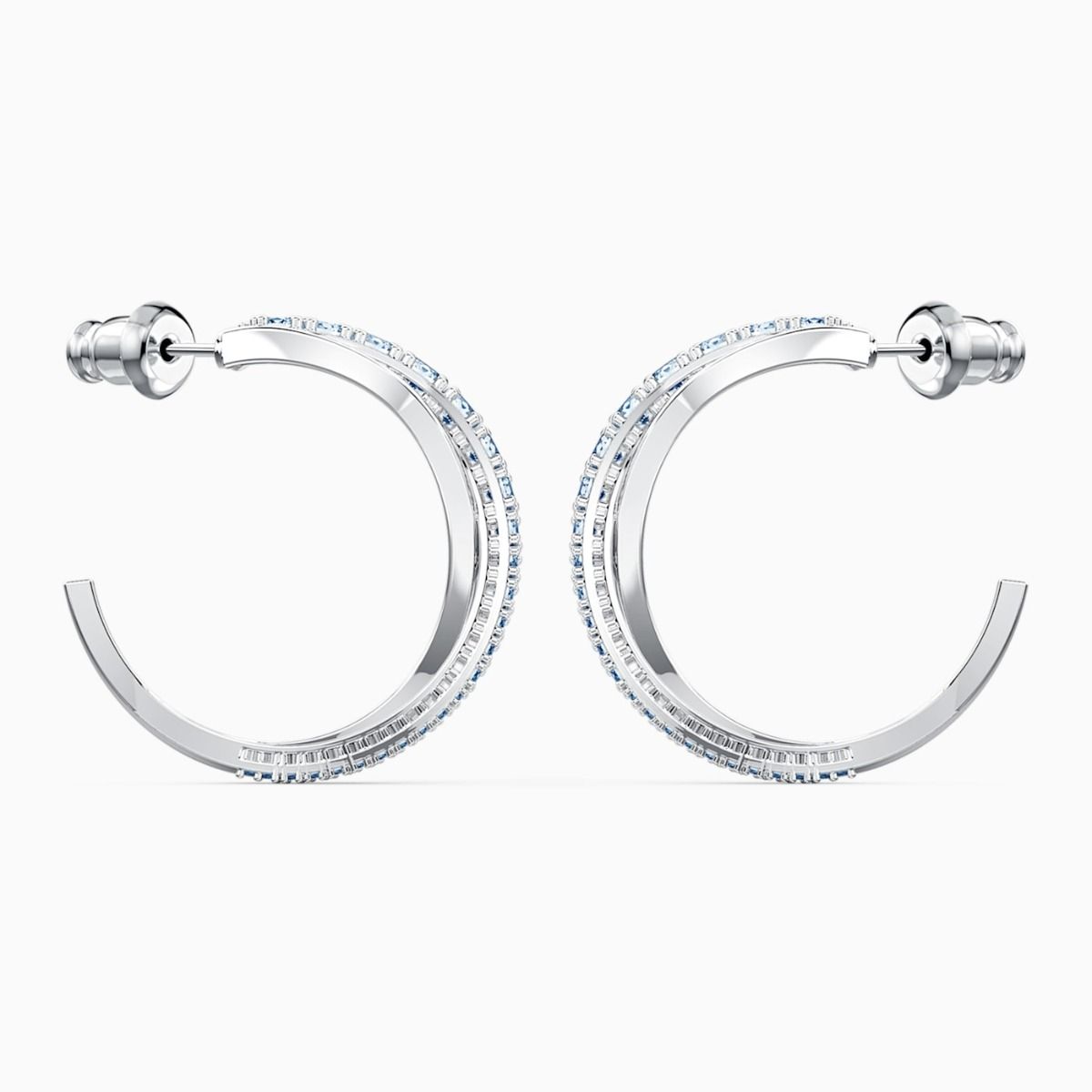 Buy Swarovski Twist Hoop Pierced Earrings Blue With Rhodium Plating