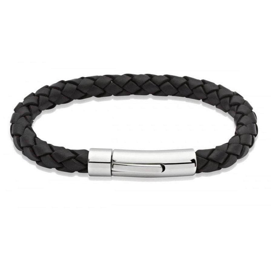 Buy Unique Co Men s Black Leather Bracelet with Stainless Steel