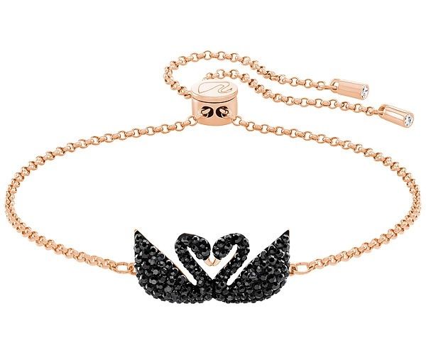 Swarovski Iconic Swan Double Bracelet, Rose & Black