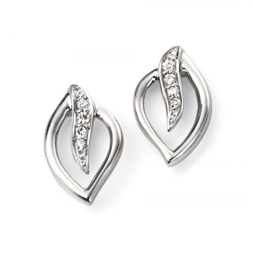 Elements Gold 9ct White Gold Diamond Leaf Earrings GE2077