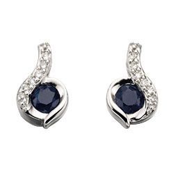 Elements Gold 9ct White Gold Blue Sapphire and Diamond Swirl Earrings GE893L