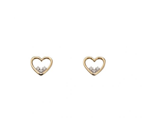 Elements Gold 9ct Yellow Gold Dainty Diamond Heart Stud Earrings 