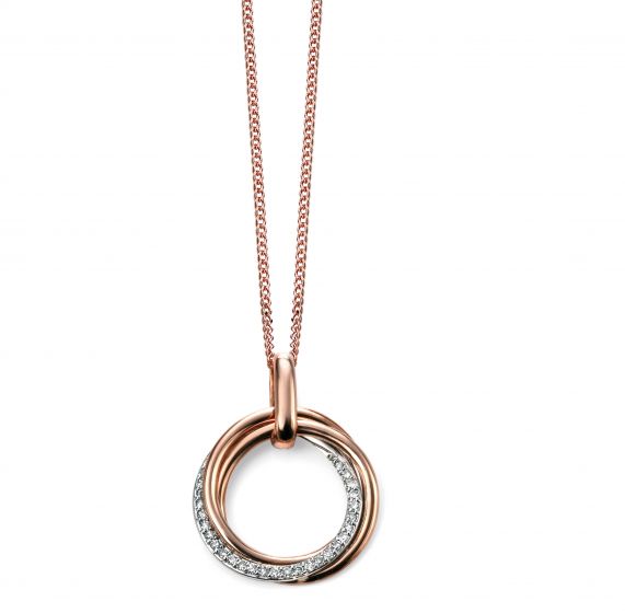 Elements Gold 9ct Rose Gold and Diamond Open Circle Pendant GP2004