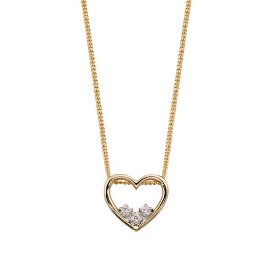Elements Gold 9ct Yellow Gold Heart Dainty Diamond Pendant GP2070