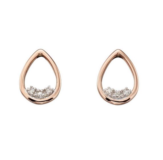 Elements Gold 9ct Rose Gold Teardrop Dainty Diamond Stud Earrings
