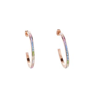 Coeur De Lion Pastel Rainbow Crystal Hoop Earrings - Rose Gold