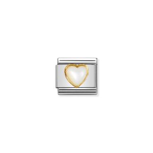 NOMINATION COMPOSABLE Classic STONES HEARTS in stainless steel with 18k gold WHITE MOTHER OF PEARL