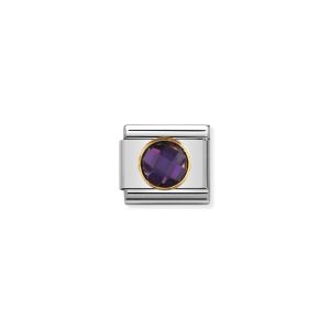 NOMINATION COMPOSABLE Classic links in stainless steel with 18k gold and round Cubic Zirconia PURPLE