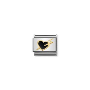 NOMINATION Composable Classic LOVE 2 stainless steel, enamel and 18k gold Heart With Lightning Black