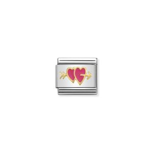 NOMINATION Composable Classic LOVE 2 stainless steel, enamel and 18k gold Double Hearts Pierced Fuchsia