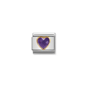 NOMINATION Composable Classic HEART FACETED CZ in steel and 750 gold PURPLE