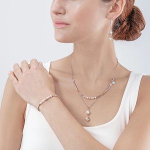 Coeur De Lion Brilliant Square Layer Pearl Earrings - Silver Rose Gold - 6009211723